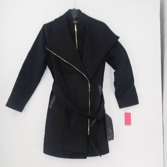NEW Vince Camuto Women's Medium Belted Wool Blend Midi Trench Coat Winter Black - Picture 3 of 12